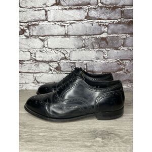 French Shriner Sterling Black Leather Wingtip Oxfords Shoes Men Sz 10.5 3E US/44